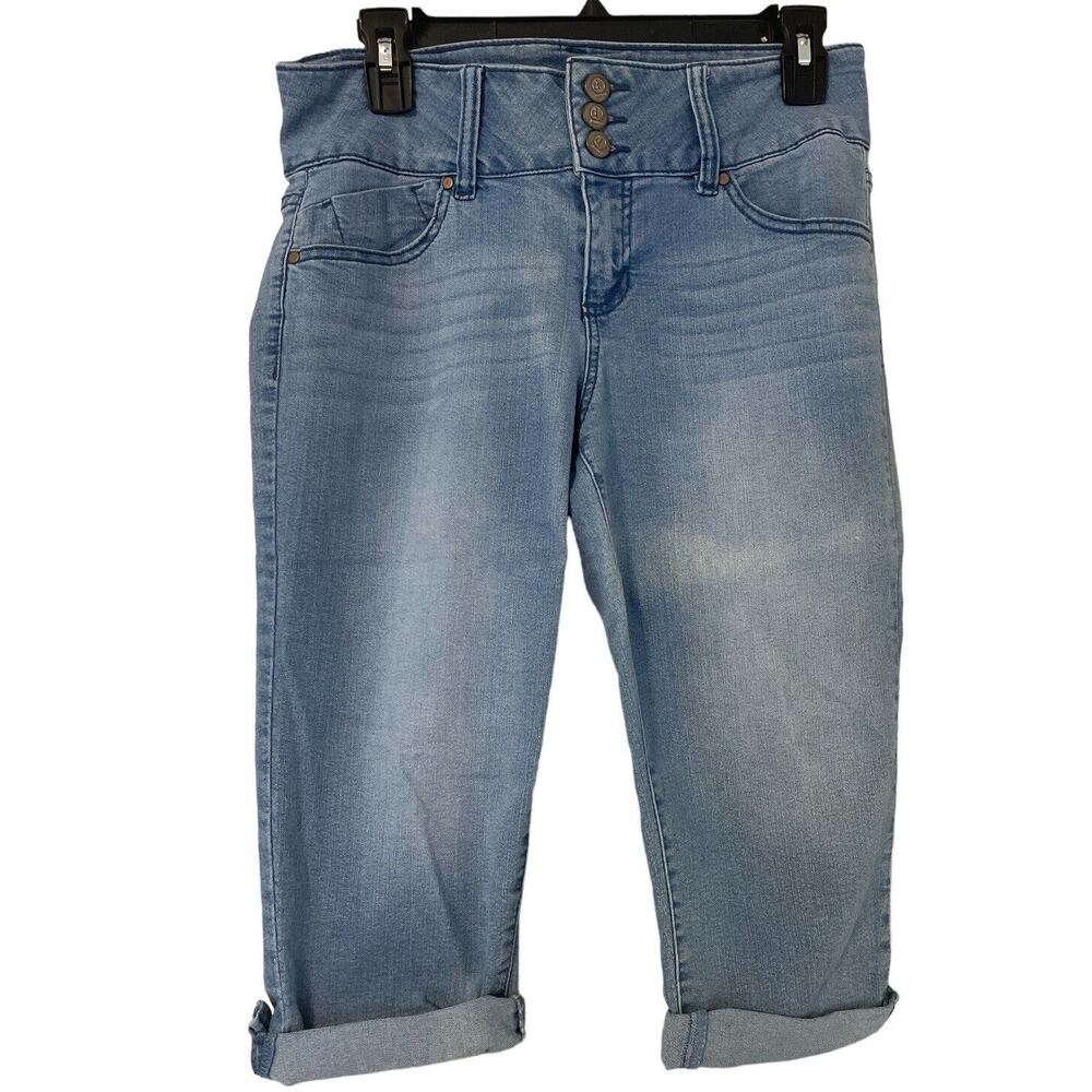 D Jeans Capri Denim Womens Super Stretch Mid Rise Light Blue Wash Pant Size 8